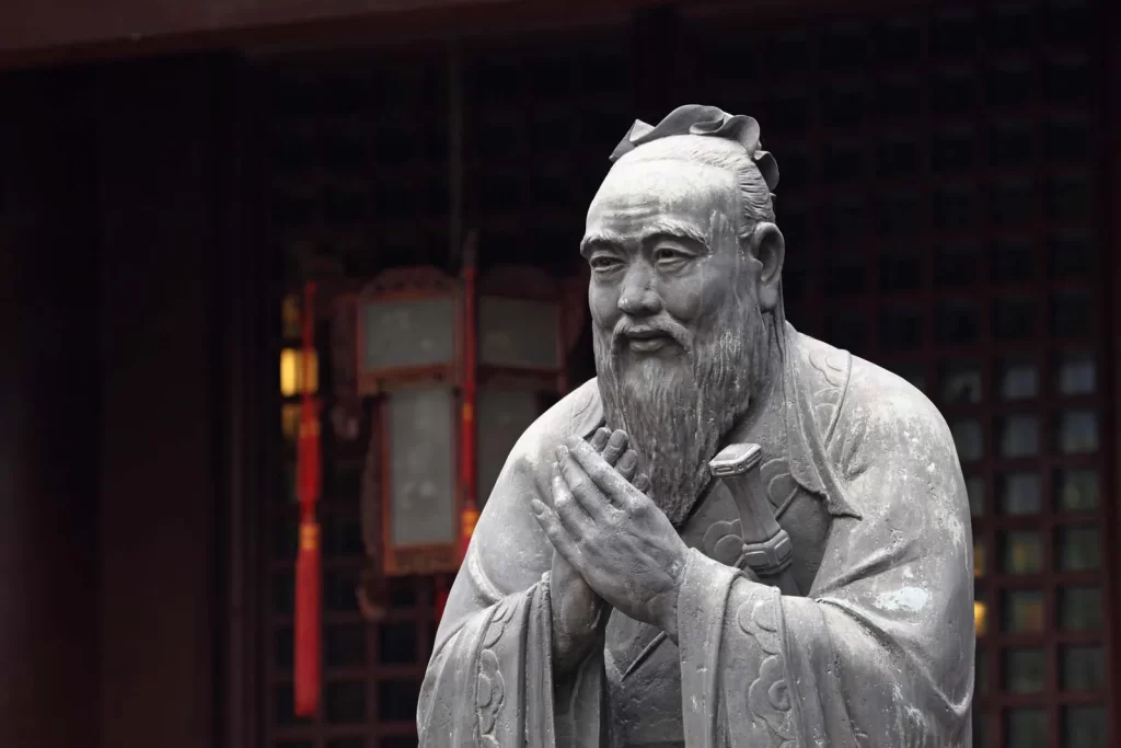 Weathered stone statue of Confucius, Confucius Temple, Shanghai