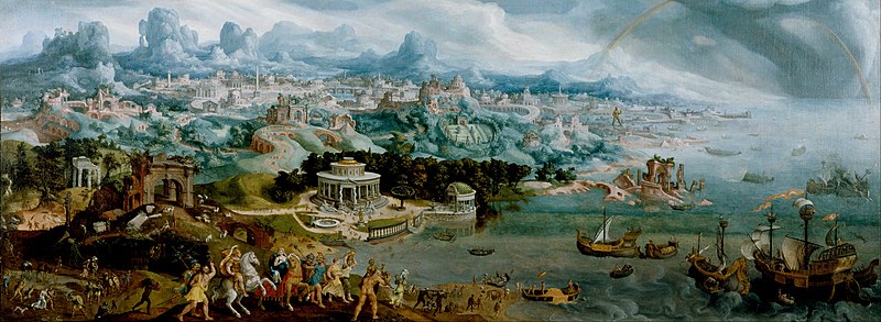 Maerten van Heemskerck’s 1535 panorama showing the abduction of Helen among the seven wonders of the ancient world